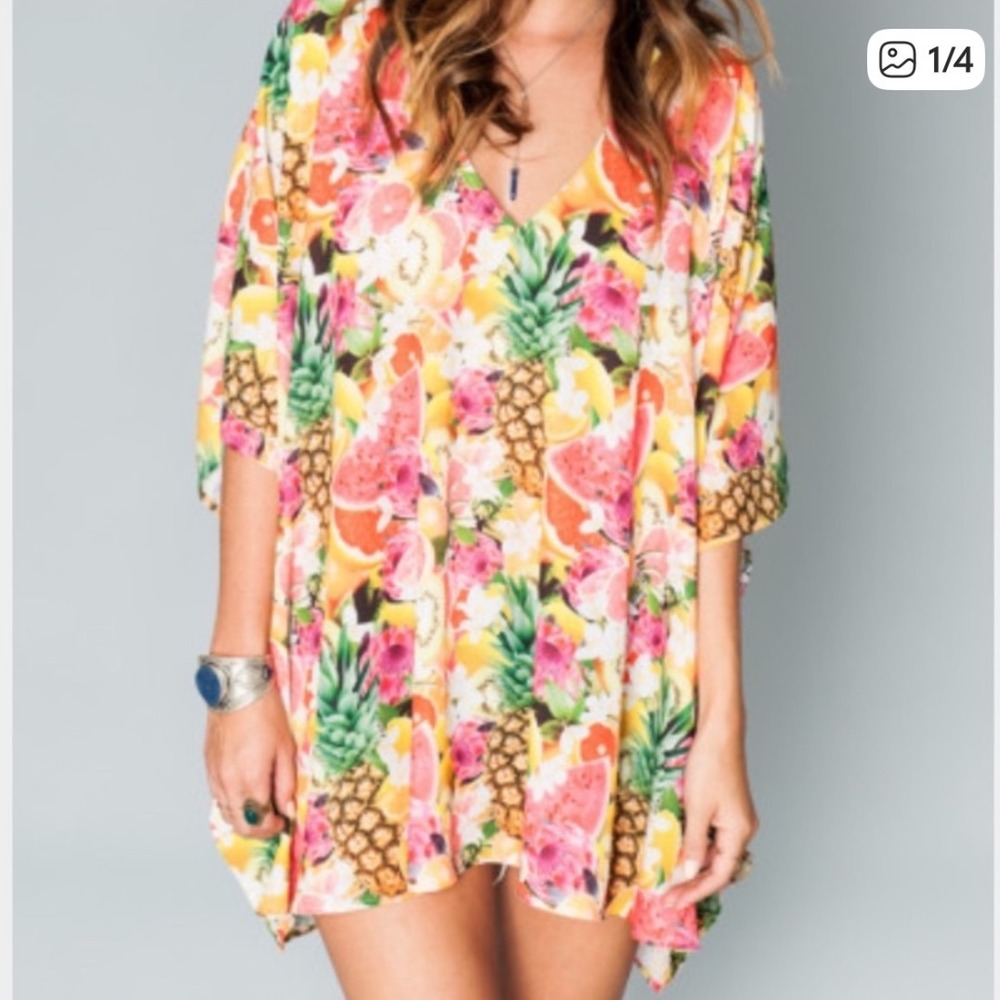 Show Me Your Mumu Peta Tunic Women XS Multiâ Fruit Tropical Summer Boho Beach